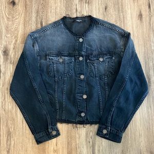 FIDELITY DENIM SAMPLE Dark Wash Cropped Frayed Undone Denim Jean Jacket.  M.